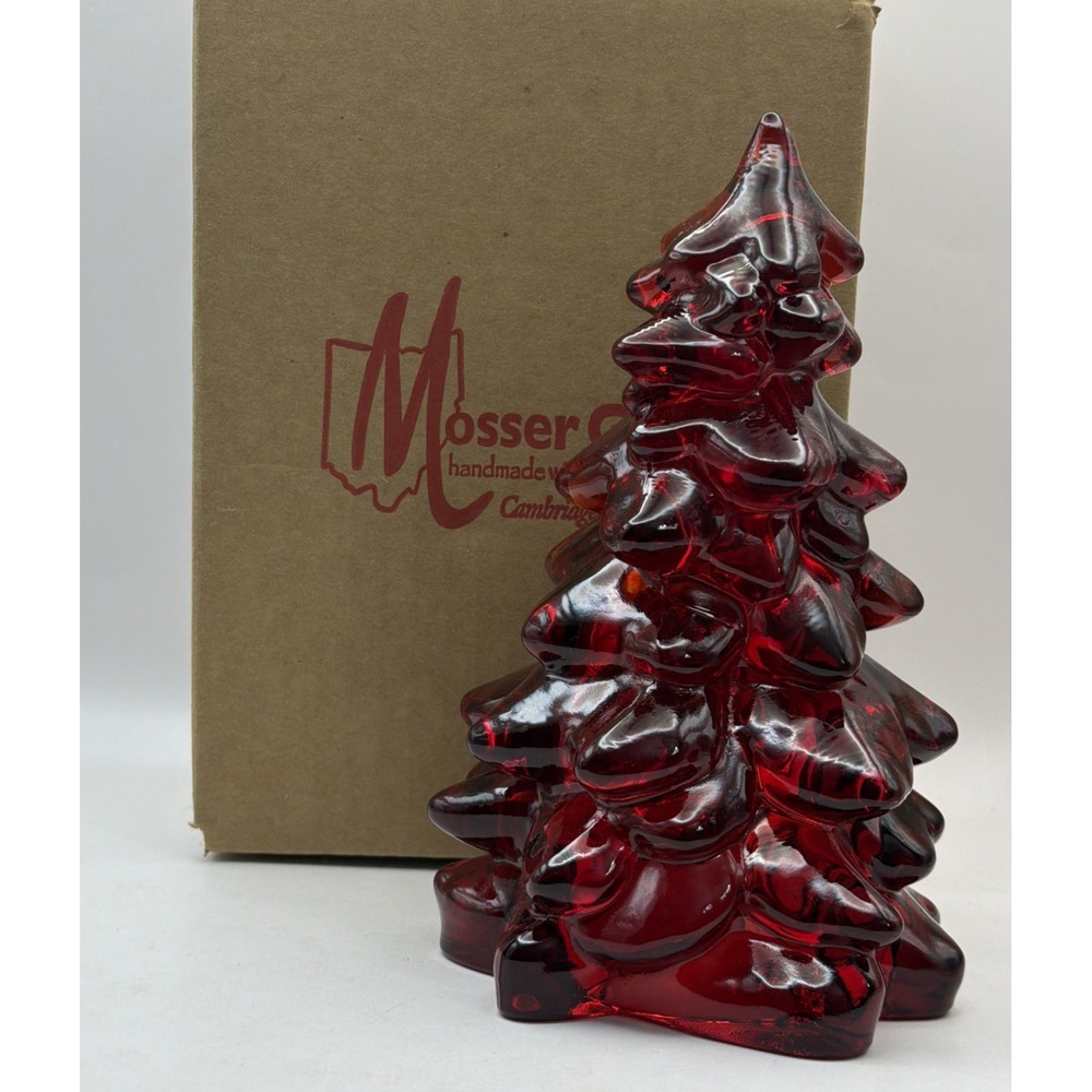Mosser Glass Red Christmas Holiday Tree 8" Hunter Vintage W/box Vintage